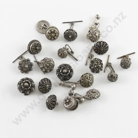 C19th Dutch Various Silver (.835) Traditional Filigree Buttons Cufflinks and Studs (18)