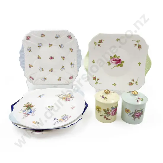 Shelley Five Cake Plates and Two Preserve Pots