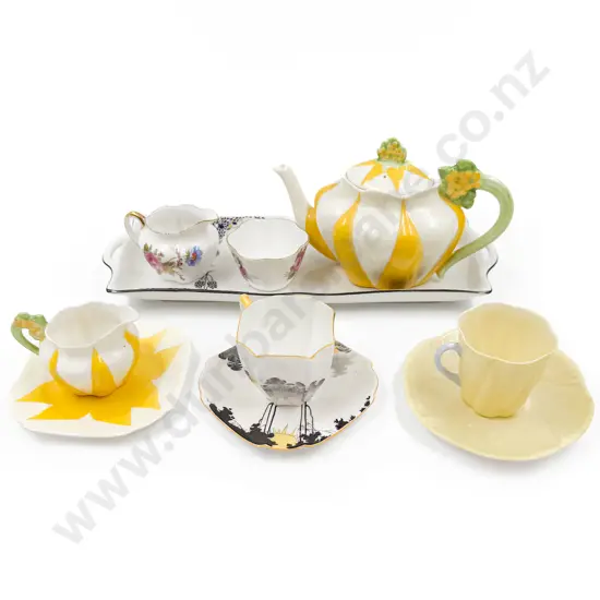 Shelley Molded Tea Pot with Sugar and Creams and Various