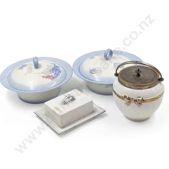 Shelley Pair of Tureens (one a/f) Biscuit Barrell and Butter Dish