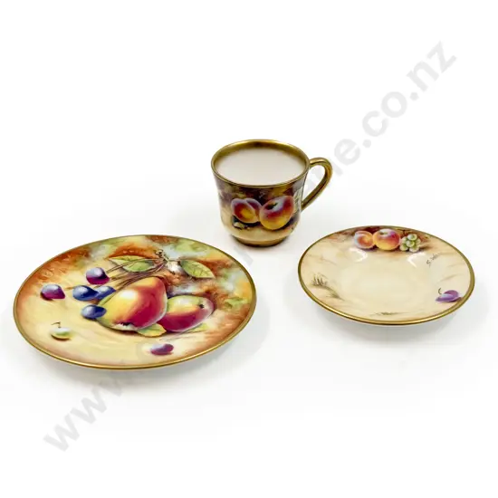 Royal Worcester Miniature Cup Saucer Plate Signed Wood and Wid Wood