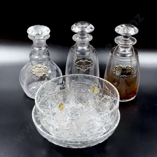 Matched Three Stuart Crystal Decanters
