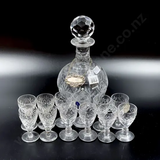 Crystal Decanter and Twelve Liqueur Glasses