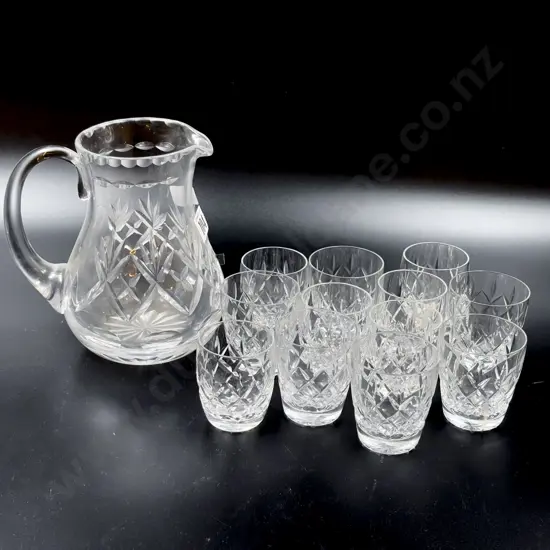 Crystal Water Jug and Twelve Various Small Size Tumblers