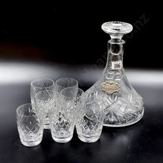 Crystal Decanter and Seven Glasses