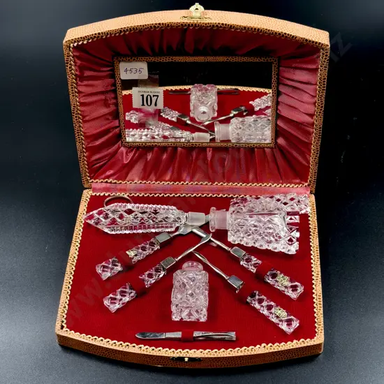 Vintage Cut Glass Handled Manicure Set