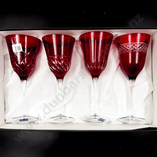 Four Italian Ruby Glass Wine Goblets