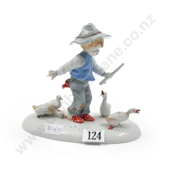German Figure of Young Boy with Geese
