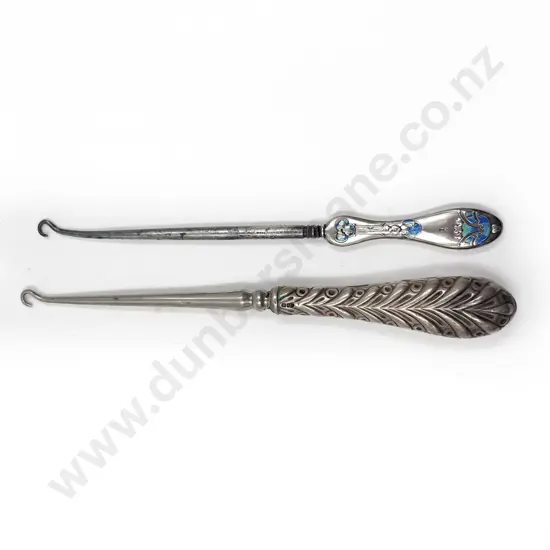 Art Nouveau S/S Enameled Button Hook and Other