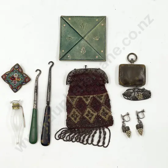 Three Vintage Purses two button hooks and two brooches