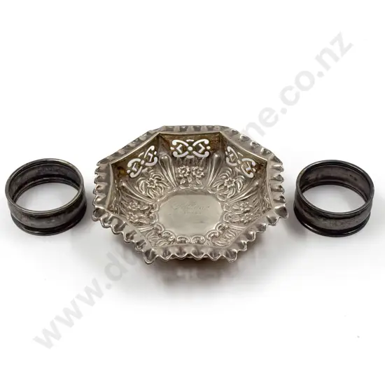 S/S Dish and Two Napkin Rings