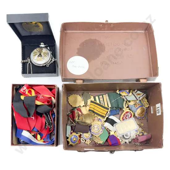 Good Qty of Brass Metal Masonic Badges with Games Medallions and Pocket Watch