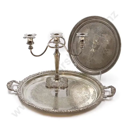 Two S/P Trays and Candlestick