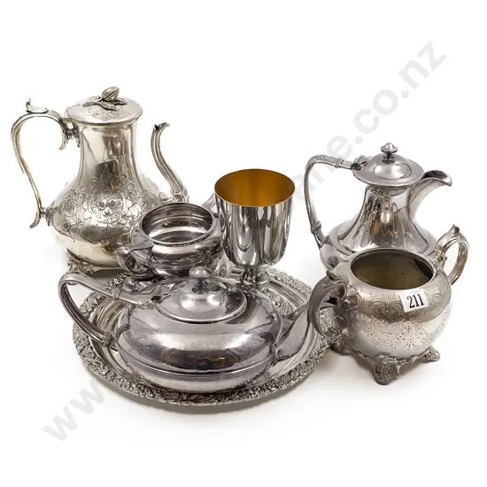 Four Piece S/P Tea Set with Coffee Pot Goblet and Tray