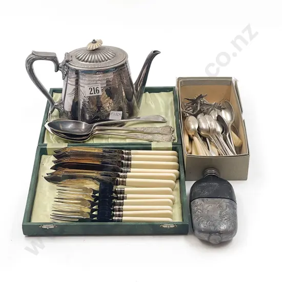 S/P Fish Set with Cutlery Tea Pot and Hip Flask