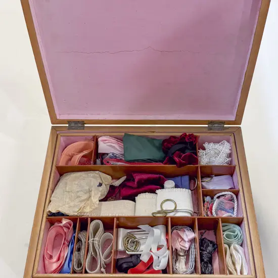 Antique Sewing Box with Lace and Ribbons