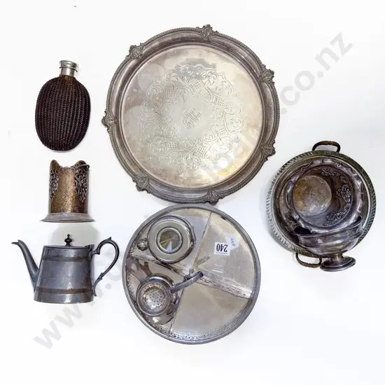 Collection Of S/Plate Including Hip Flask and Coasters