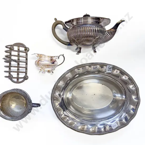 S/P Dish with Three Piece Tea Set and Toast Rack