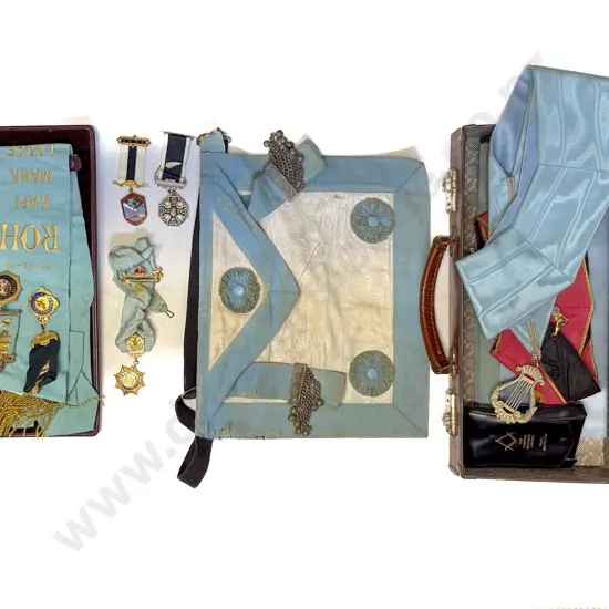 Various Lodge Aprons Ribbons and Medallions