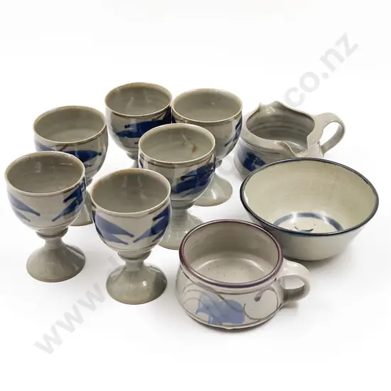 NZ Pottery Six Wine Goblets with Mug Bowl and Jug