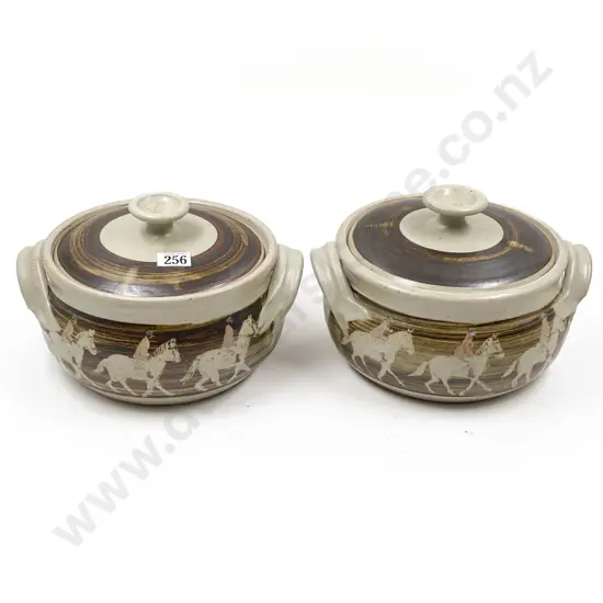 Two Matching NZ Pottery Lidded Casserole Dishes