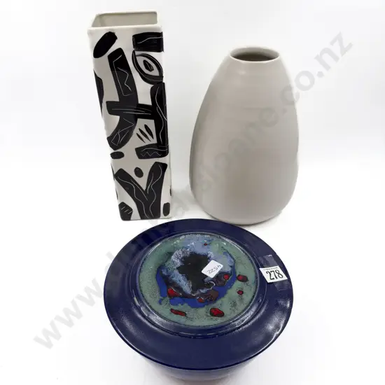 NZ Pottery Lidded Bowl and Two Vases