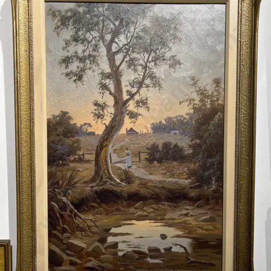 Signed E.W.E. - "Farmstead Path" - Oil on Board