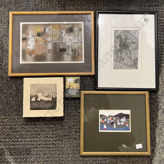 L.J. Crooks Pastel together with Three Assorted Prints & Other