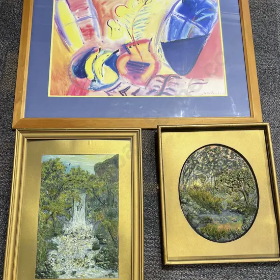 Jane Evans Print together with Two Textured Artworks