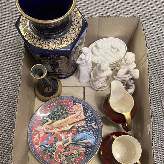 Quantity of Assorted China incl Royal Worcester Comm. Plates Belleek Dish & Carltonware