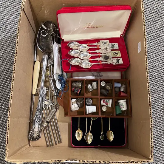 Quantity of Assorted S/P Cutlery together with Thimbles etc