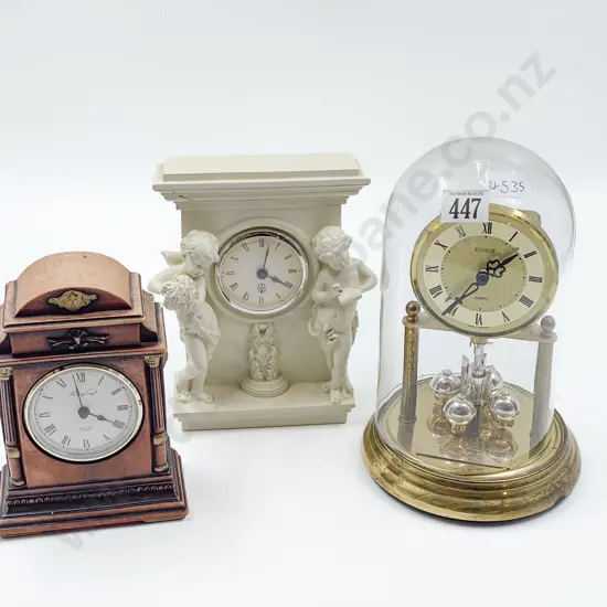 Dome Cased Clock & Two Decorative Mantel Clocks