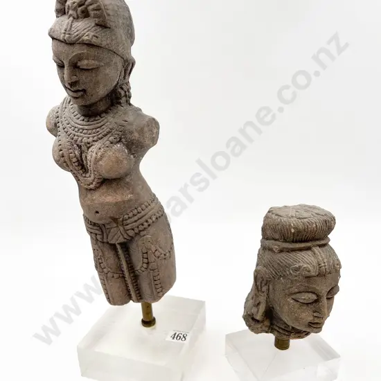 Stone Figure together with Stone Bust on Perspex Bases