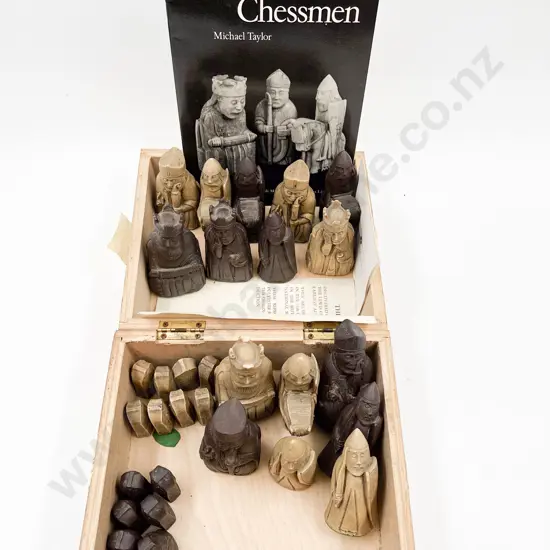 The Lewis Chessman Repro Chess Set together with Related Pamphlet