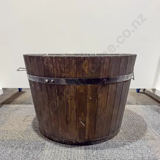 Slatted Wooden Barrel Planter