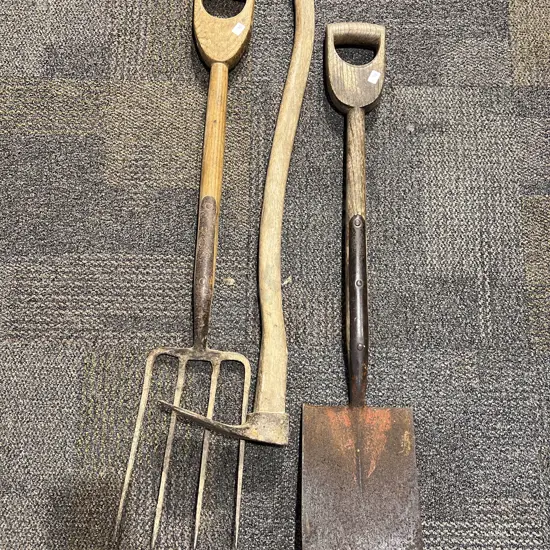 Three Vintage Wooden Handled Gardening Tools