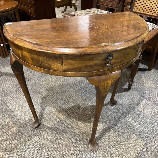 Demi Lune Single Drawer Hall Table on Cabriole Legs