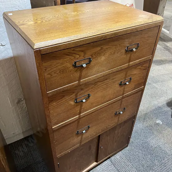 Vintage Oak Filing Drawer with Two Door Cabinet to Base