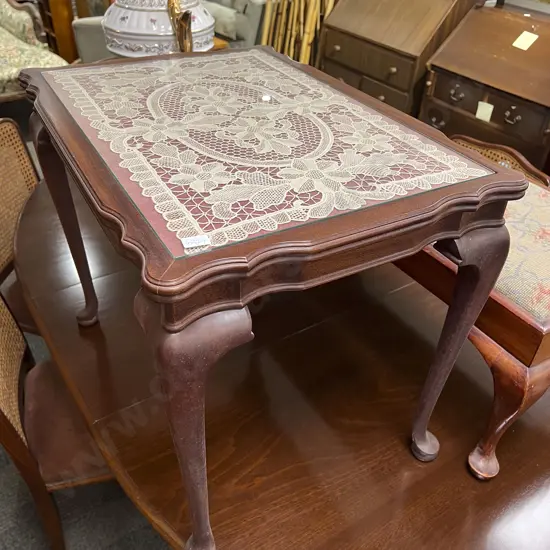 Mahogany Glass Top Coffee Table with Lace Insert