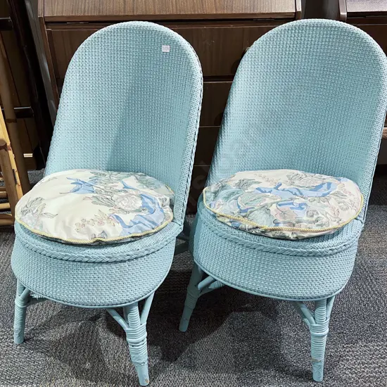 Pair of Lloyd Loom Blue Painted Side Chairs