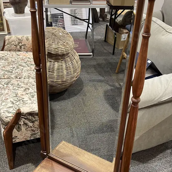 Bevelled Cheval Mirror with Single Drawer to Base