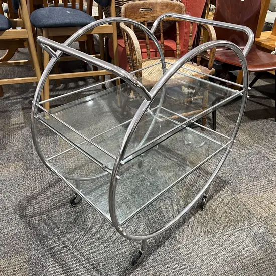 Art Deco Chrome & Glass Two Tier Tea Trolley