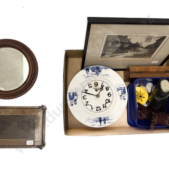 Quantity of Assorted Vintage incl Cased Weights Etchings & Small Circular Mirror