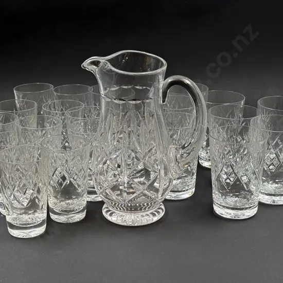 A Set of Nine Webb Corbett Tumblers & Matching Set of Thirteen Smaller together with Jug