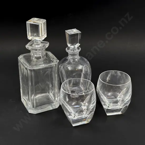 Small Kosta Decanter with Larger Decanter & Two Tumblers