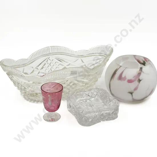 Crystal Ashtray & Glass Trough Vase together with Art Glass Bowl & Mary Gregory Glass