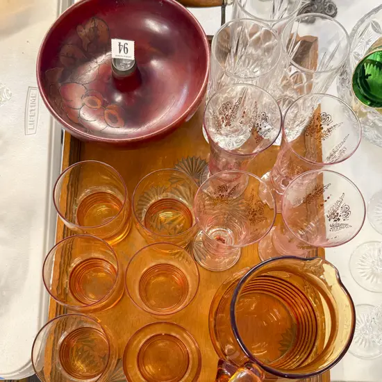 Lemonade Set Assorted Glasses & Nut Bowl on Tray