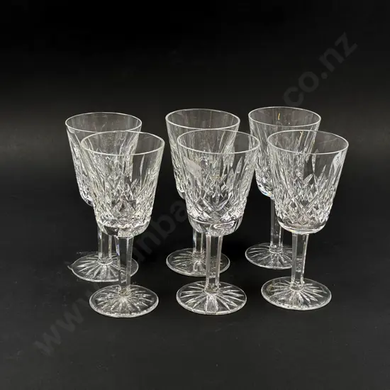 Six Waterford Crystal White Wine Glasses