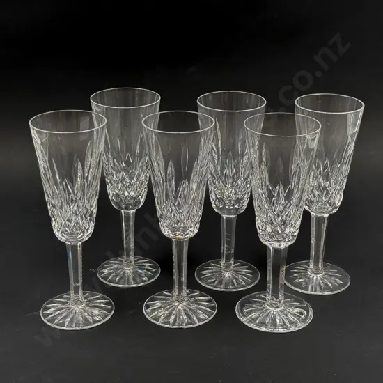 Six Waterford Crystal Champagne Flutes
