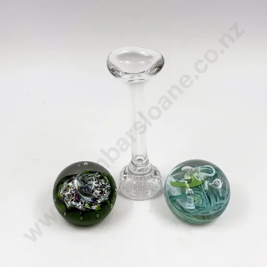 Two Art Glass Paperweights together with Specimen Vase
